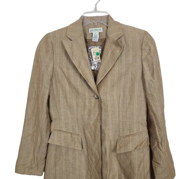 Ann Taylor Vtg Blazer 2P Tan Stripe Tailored Clueless Preppy Linen Schoolgirl - Picture 5 of 14
